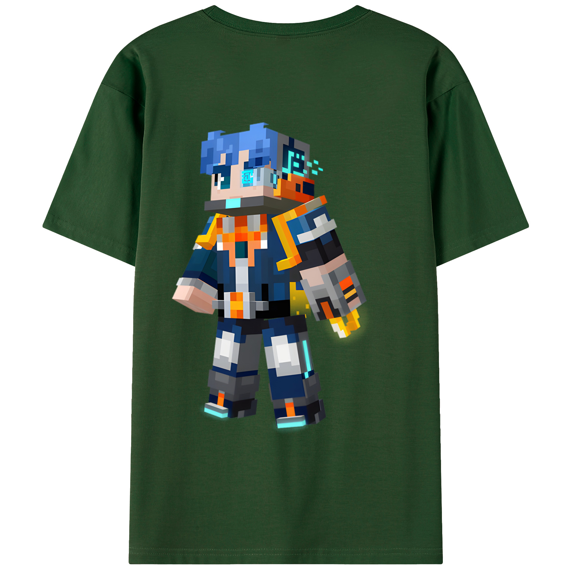 （画像用） マインクラフト ブロックの世界 Minecraft MC Block world 綿100％半袖Tシャツ（背面プリント）